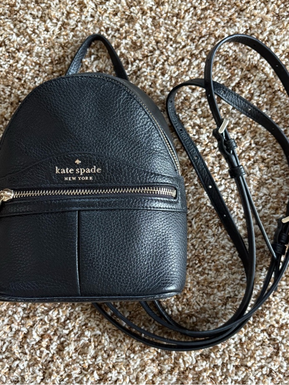 kate spade Black Pebbled Leather Mini Backpack with Front Zip